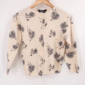 Vintage Floral Cardigan Sweater Womens M Cottage Light‎ Academia Feminine Cream